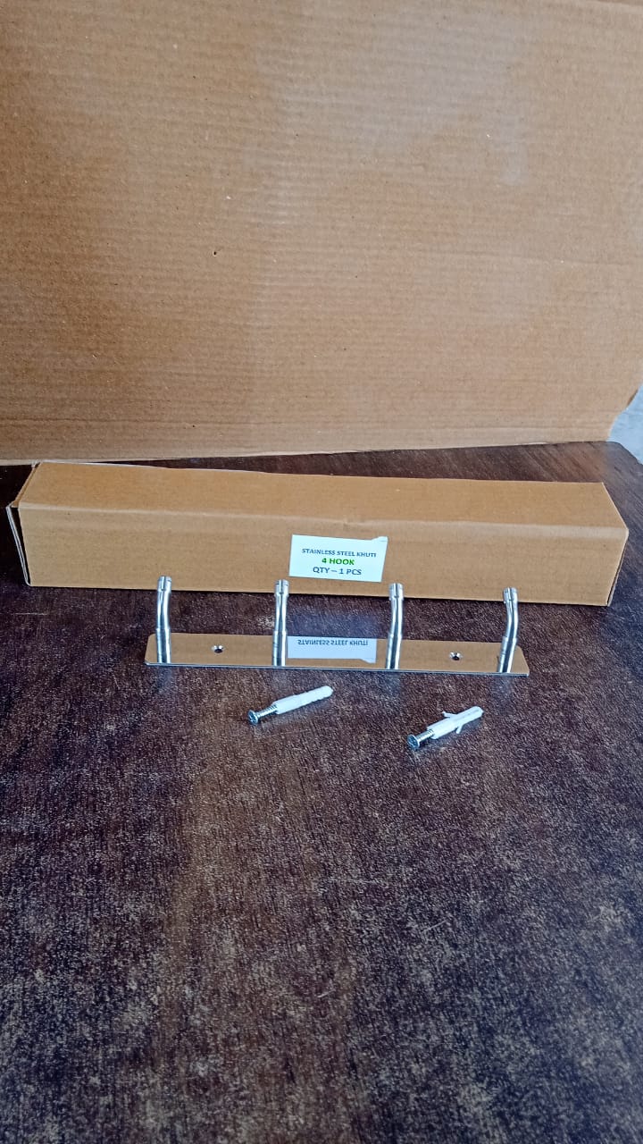 Stainless Steel Wall Mounted Coat 4 Hook Rack (20x3 / 1 Pc) Stainless Steel Wall Mounted Coat 4 Hook Rack (20x3 / 1 Pc)